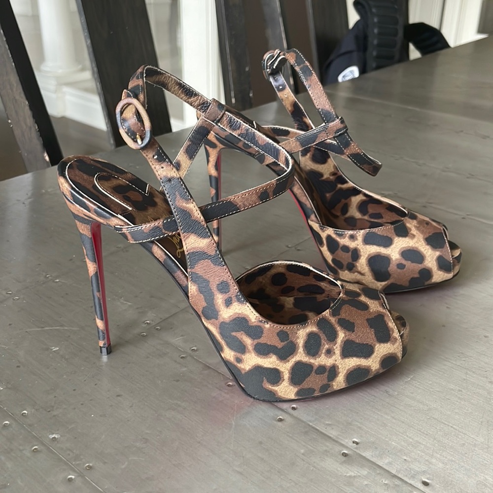 Christian louboutin Jenlove Alta leopard peep toe platform stiletto 120mm 36.5